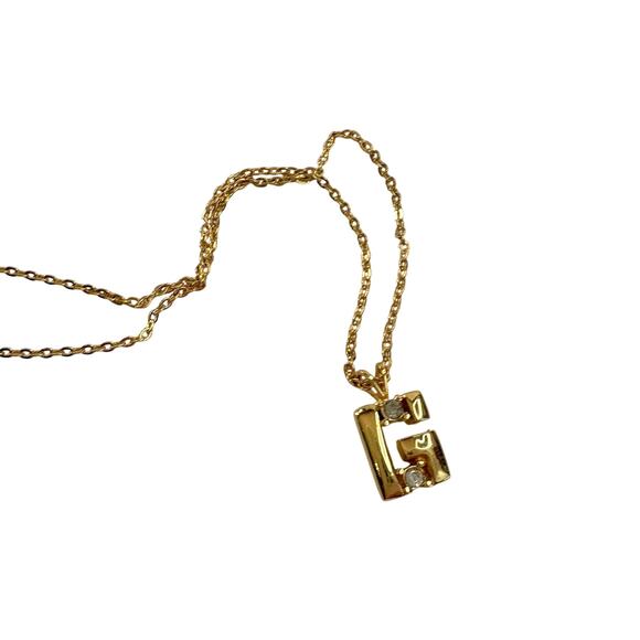 Vintage Givenchy "G" Necklace Gold Plated with 2 Rhinestones - - Picture 4 of 15